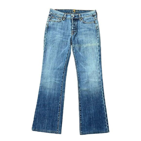 Vtg 7 For All Mankind 7FAM Size 28 Jeans Boy Cut Button Fly Low Rise Stretch - Picture 1 of 13